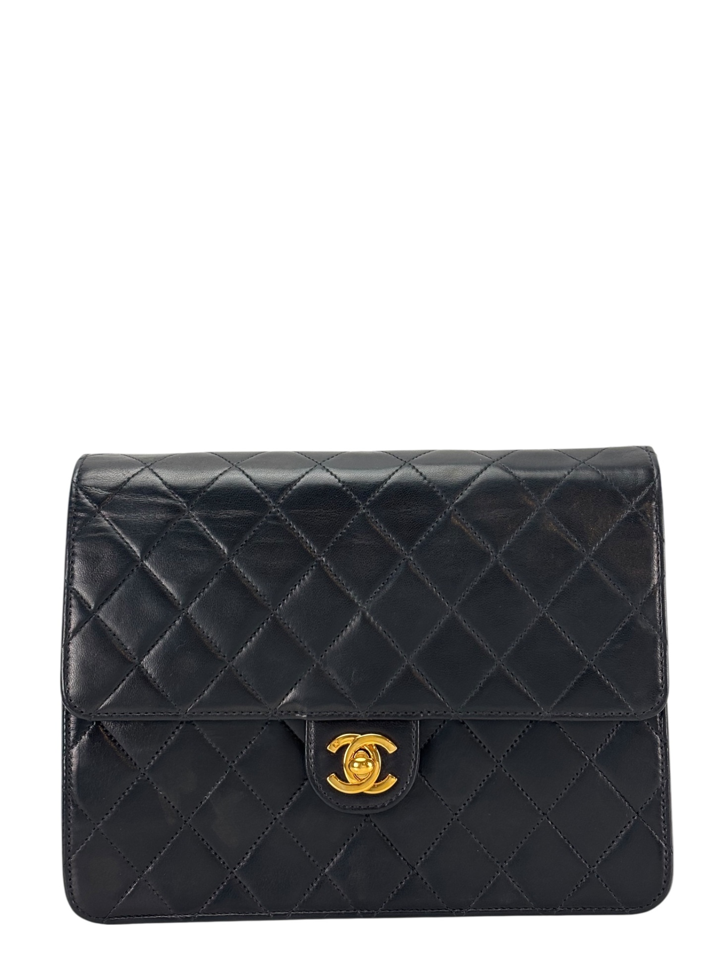 CHANEL - Black Lambskin Mini Classic Square Flap Shoulder Bag 20