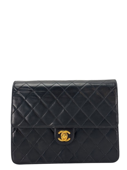 CHANEL - Black Lambskin Mini Classic Square Flap Shoulder Bag 20