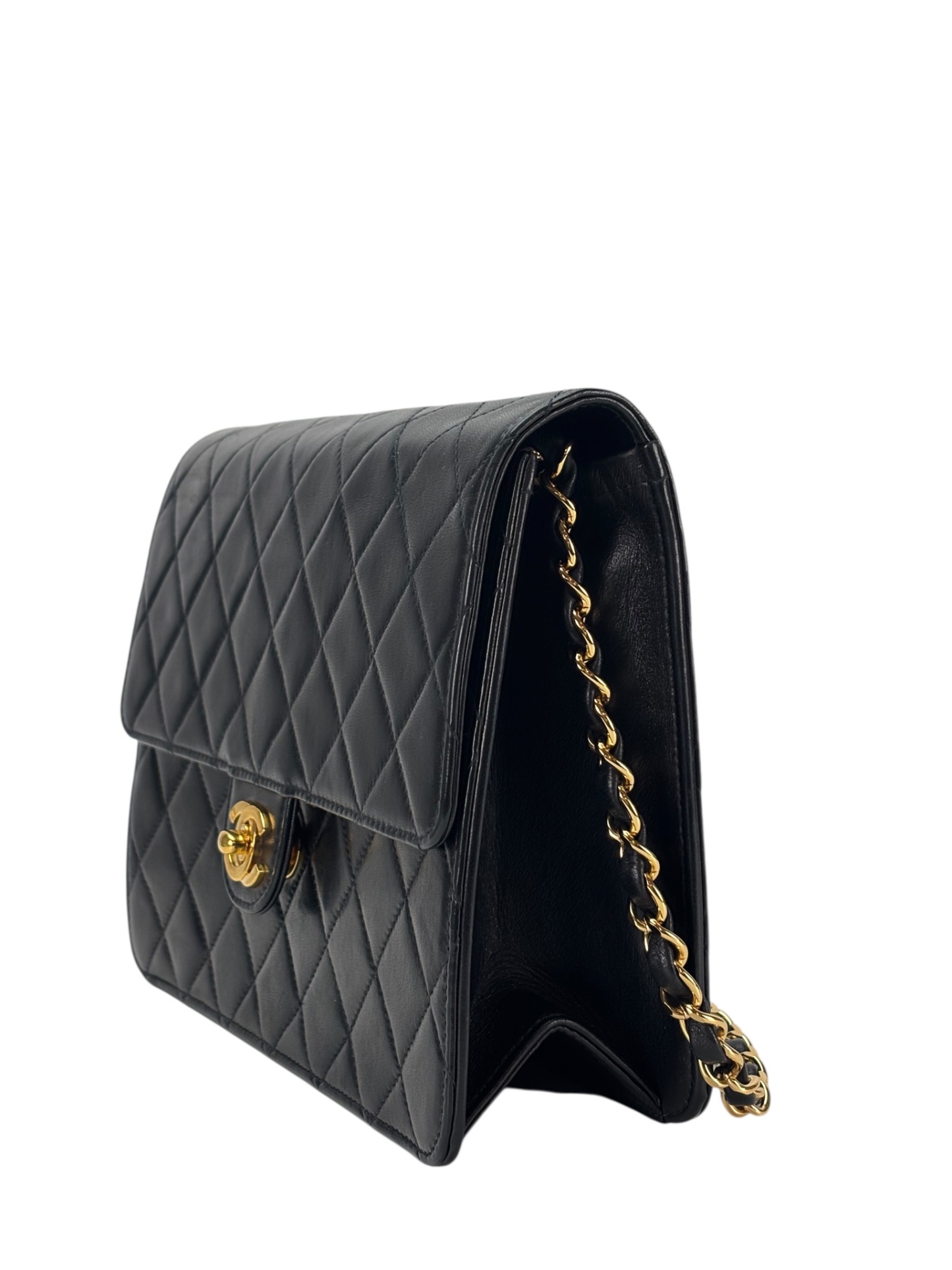 CHANEL - Black Lambskin Mini Classic Square Flap Shoulder Bag 20