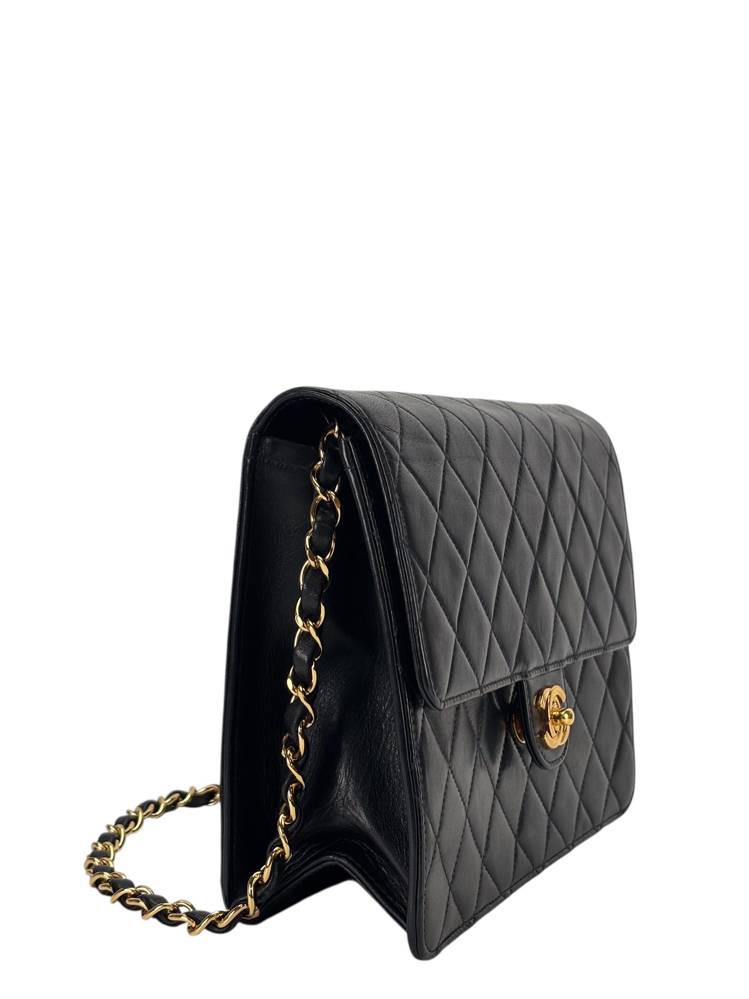 CHANEL - Black Lambskin Mini Classic Square Flap Shoulder Bag 20