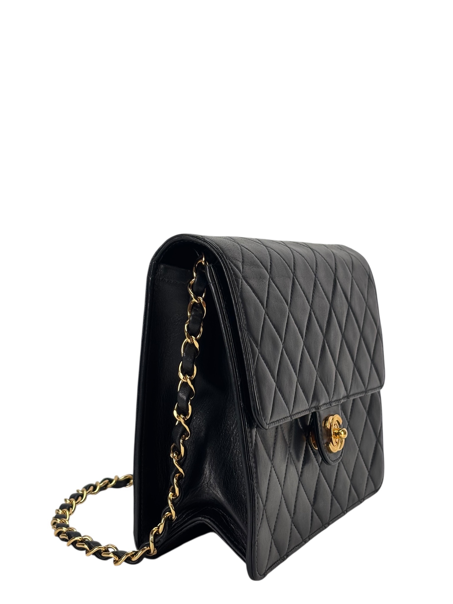 CHANEL - Black Lambskin Mini Classic Square Flap Shoulder Bag 20