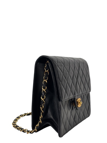 CHANEL - Black Lambskin Mini Classic Square Flap Shoulder Bag 20