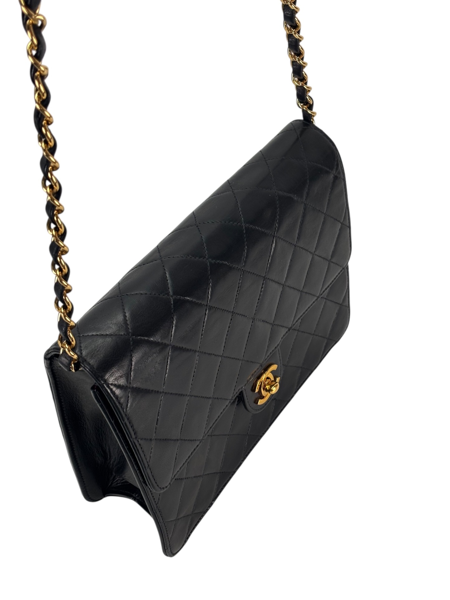 CHANEL - Black Lambskin Mini Classic Square Flap Shoulder Bag 20