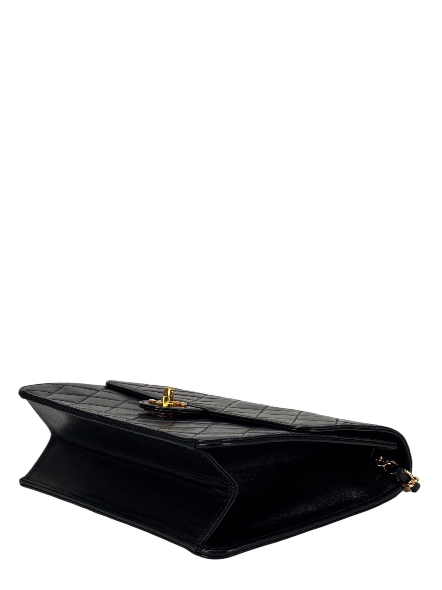 CHANEL - Black Lambskin Mini Classic Square Flap Shoulder Bag 20