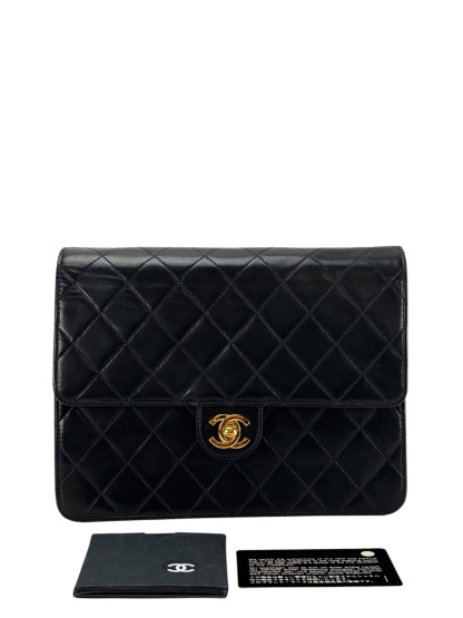 CHANEL - Black Lambskin Mini Classic Square Flap Shoulder Bag 20
