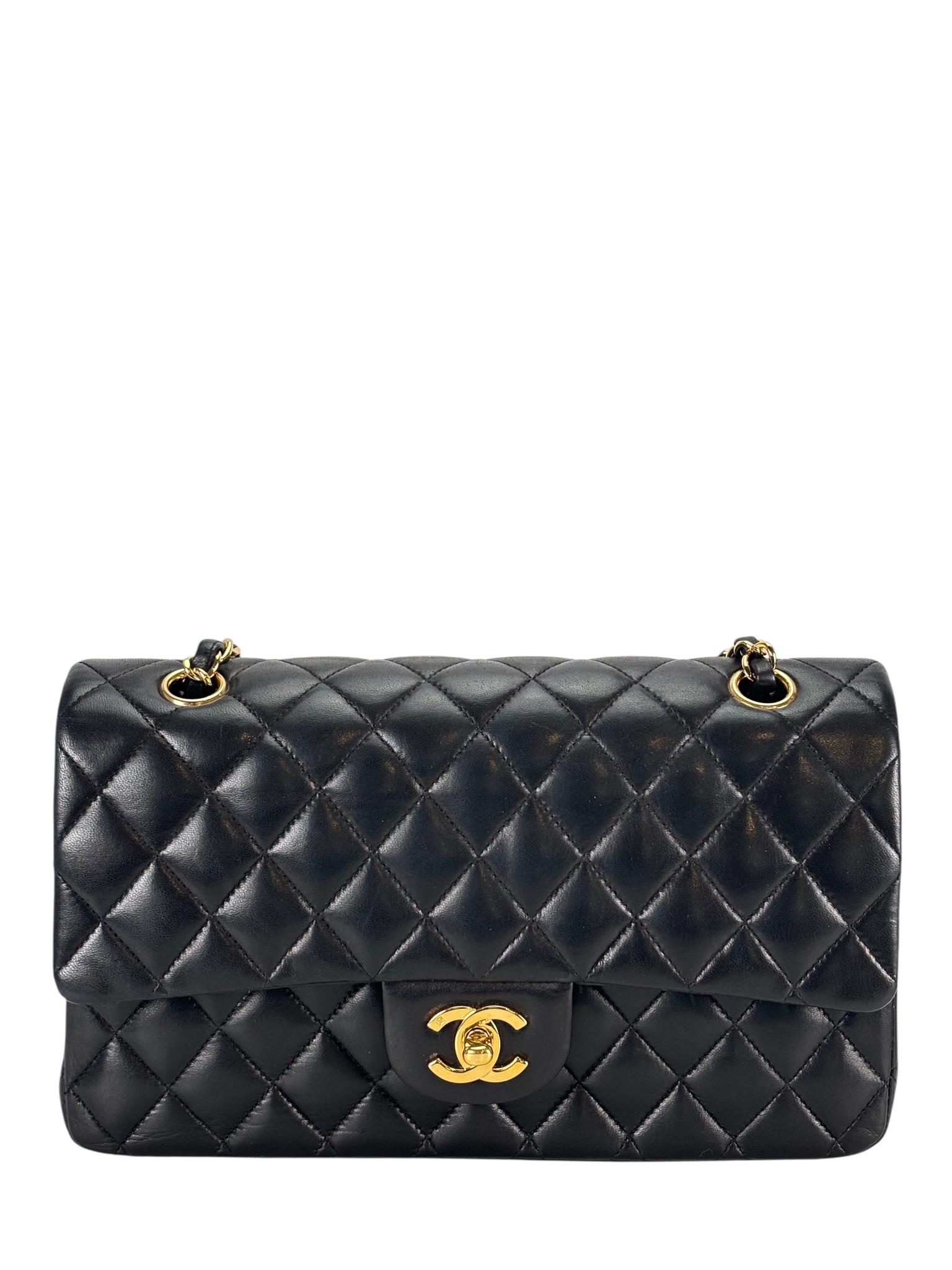 CHANEL - Medium Classic Double Flap Bag Black Lambskin Gold Hardware (CF25)