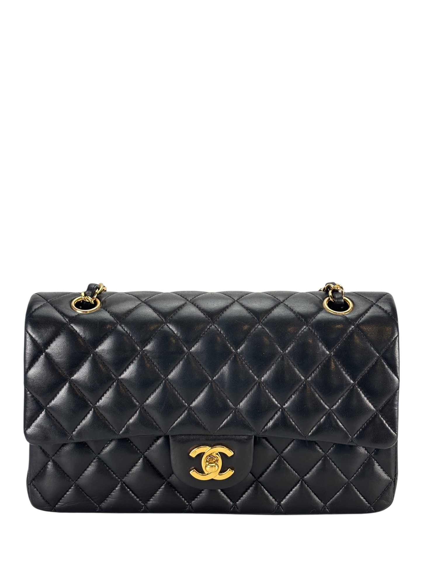CHANEL - Medium Classic Double Flap Bag Black Lambskin Gold Hardware (CF25)