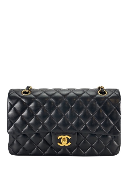 CHANEL - Medium Classic Double Flap Bag Black Lambskin Gold Hardware (CF25)
