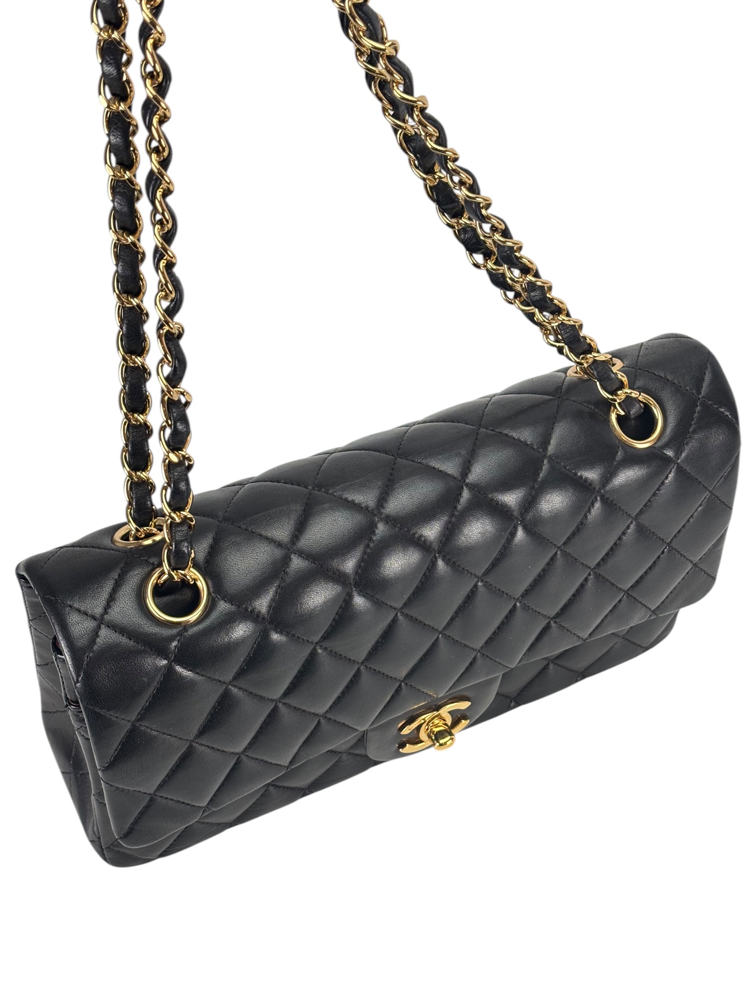 CHANEL - Medium Classic Double Flap Bag Black Lambskin Gold Hardware (CF25)
