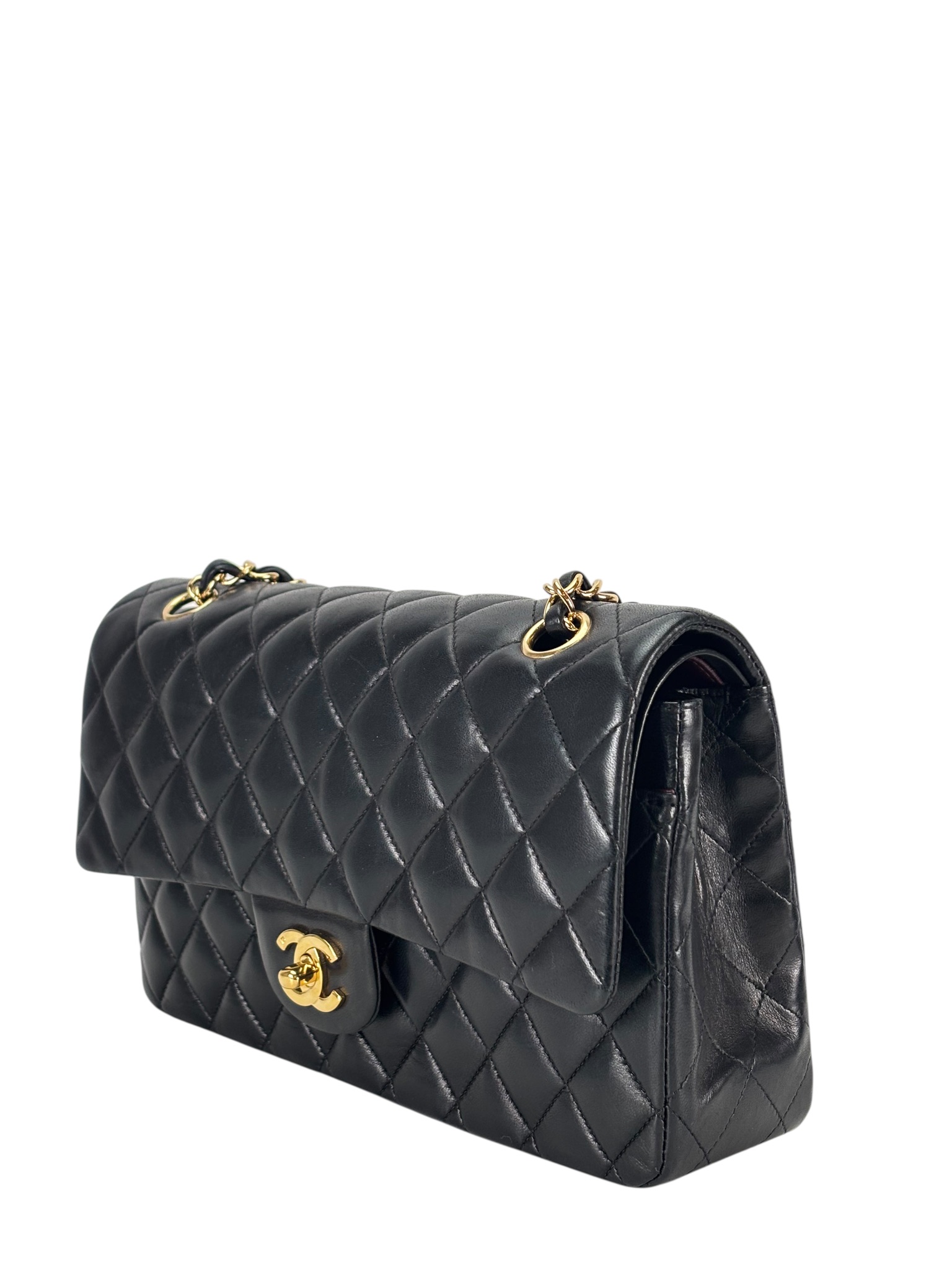 CHANEL - Medium Classic Double Flap Bag Black Lambskin Gold Hardware (CF25)