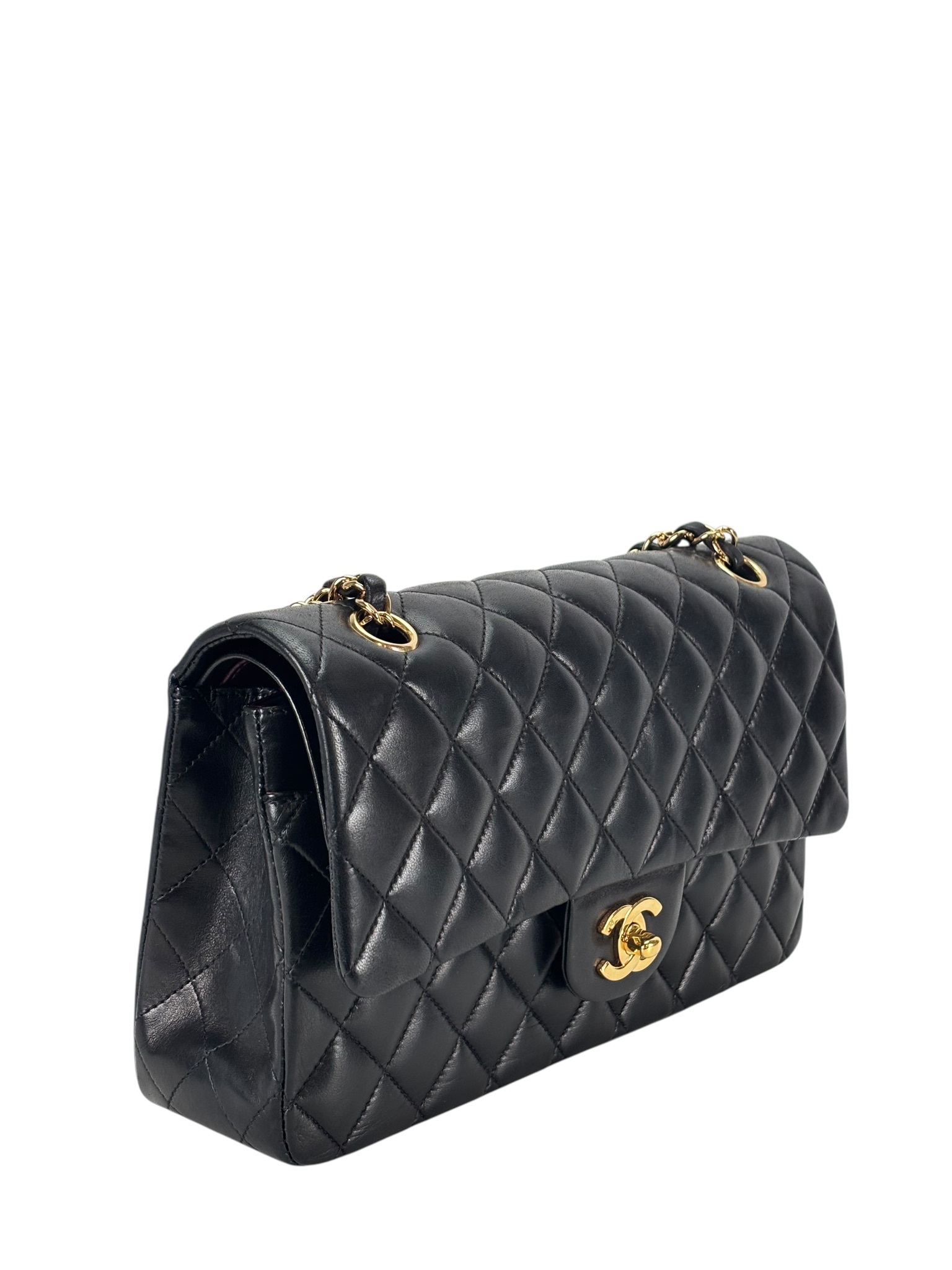CHANEL - Medium Classic Double Flap Bag Black Lambskin Gold Hardware (CF25)
