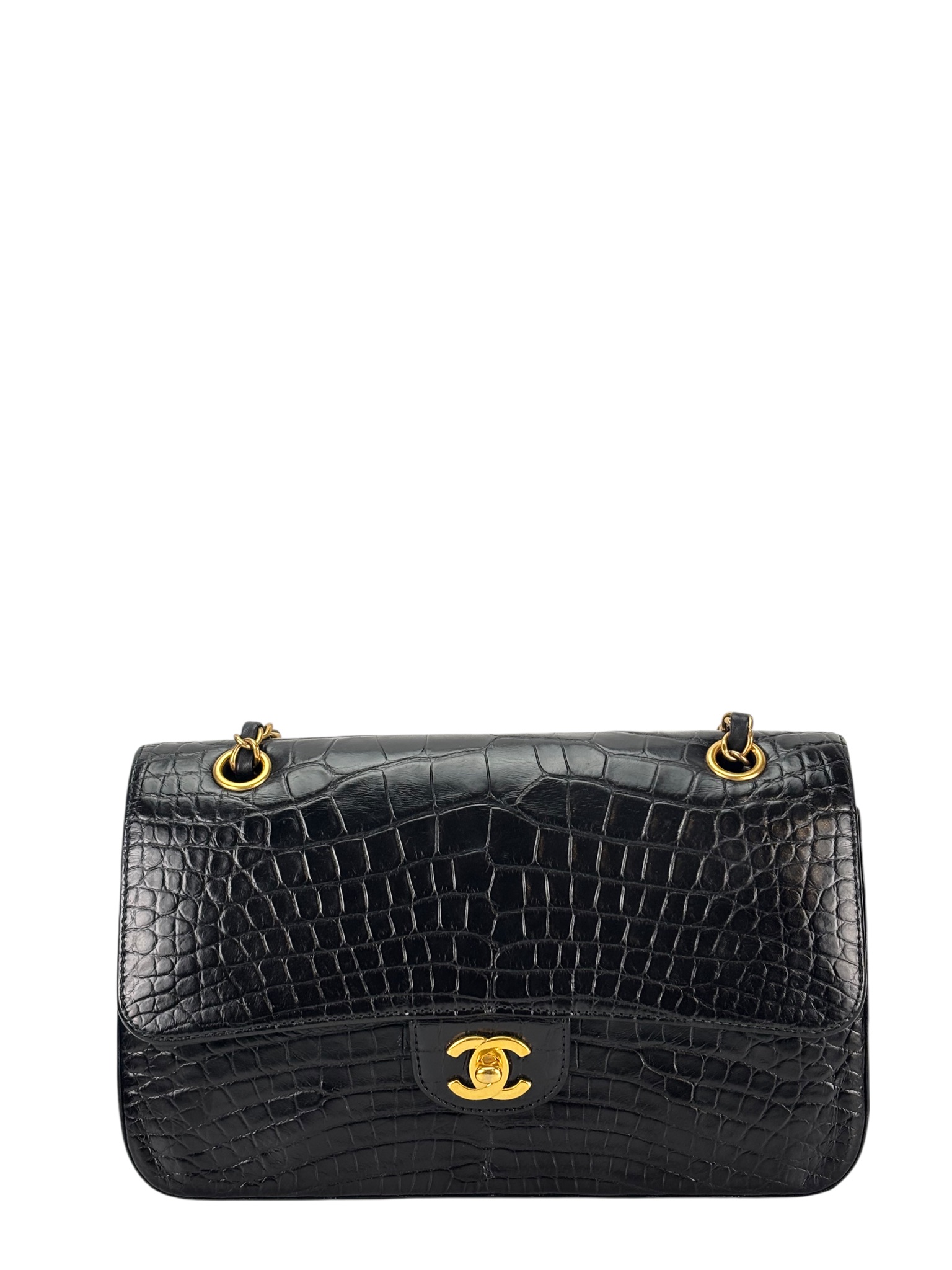 CHANEL - Medium Black Crocodile Double Flap Bag