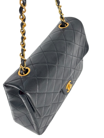 CHANEL - Black Lambskin Mini Classic Square Flap Shoulder Bag 17