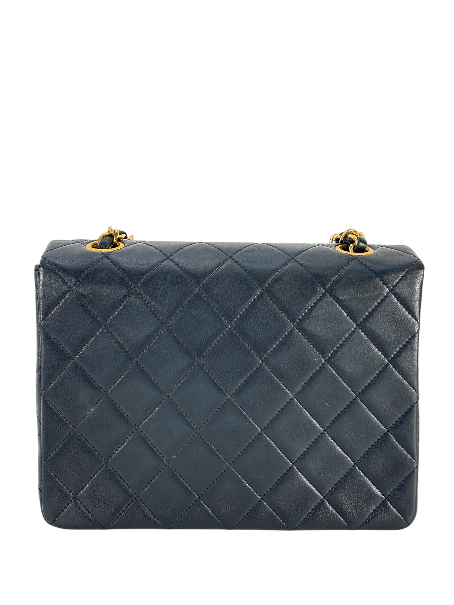 CHANEL - Black Lambskin Mini Classic Square Flap Shoulder Bag 17