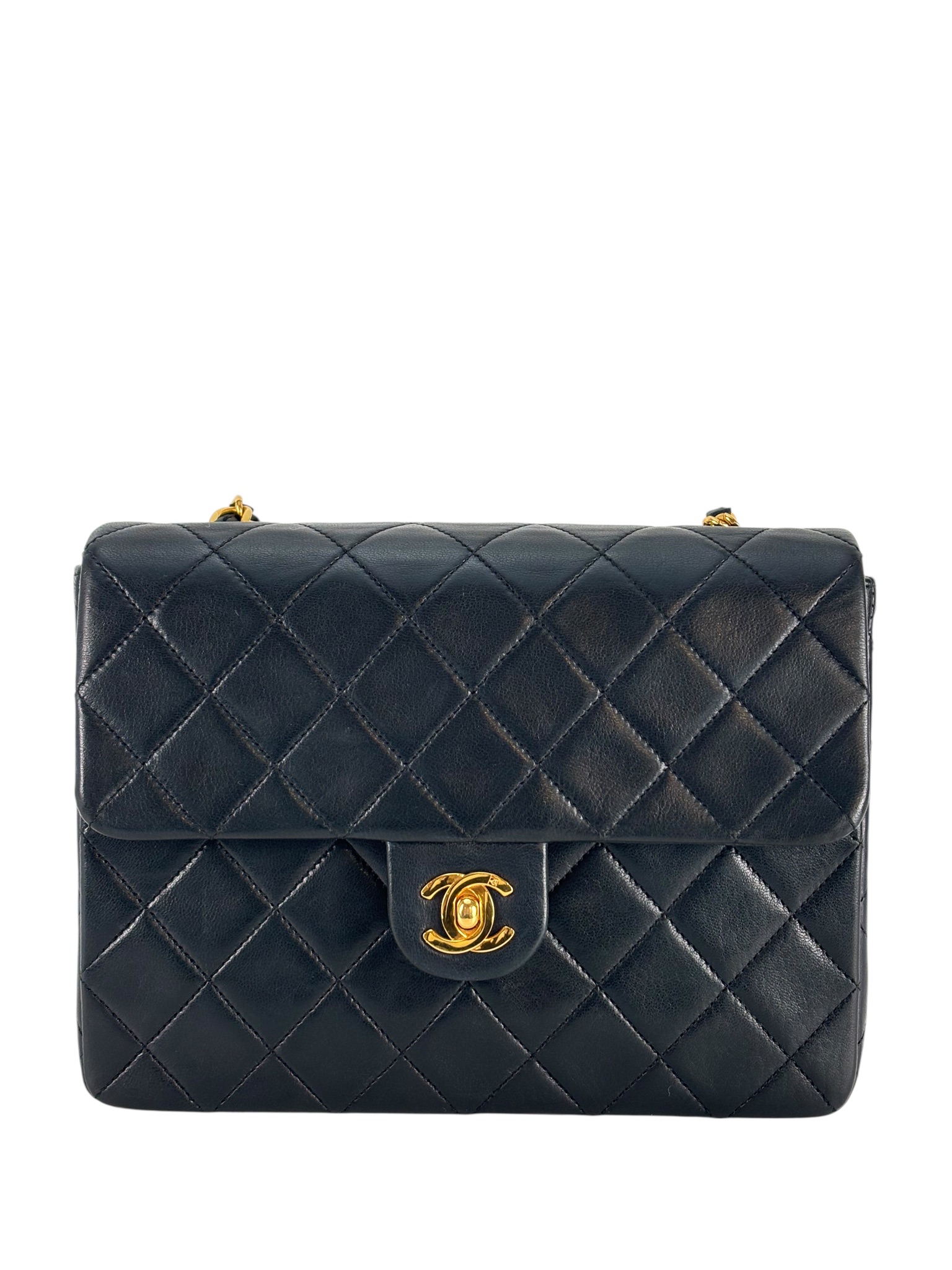 CHANEL - Black Lambskin Mini Classic Square Flap Shoulder Bag 17