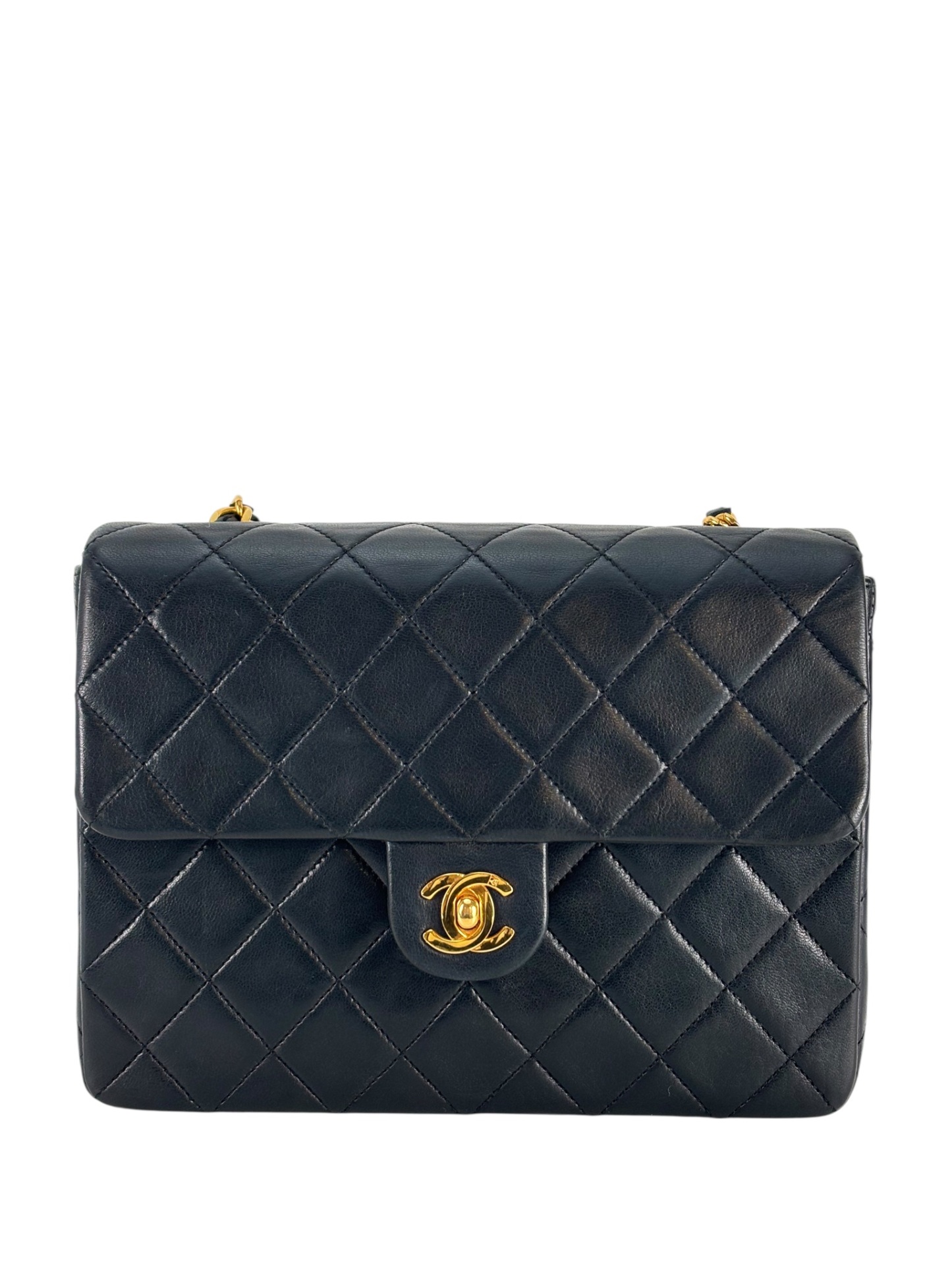 CHANEL - Black Lambskin Mini Classic Square Flap Shoulder Bag 17