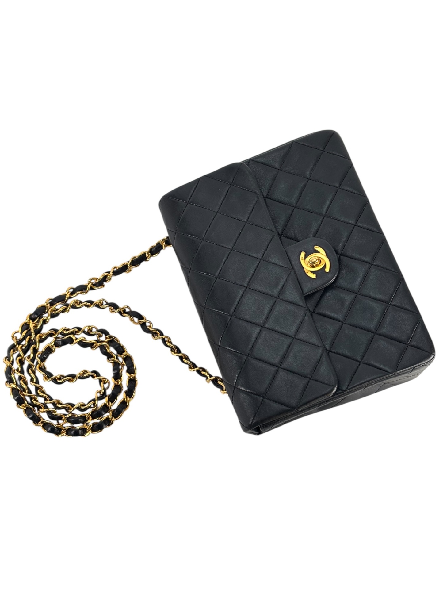 CHANEL - Black Lambskin Mini Classic Square Flap Shoulder Bag 17