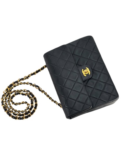CHANEL - Black Lambskin Mini Classic Square Flap Shoulder Bag 17