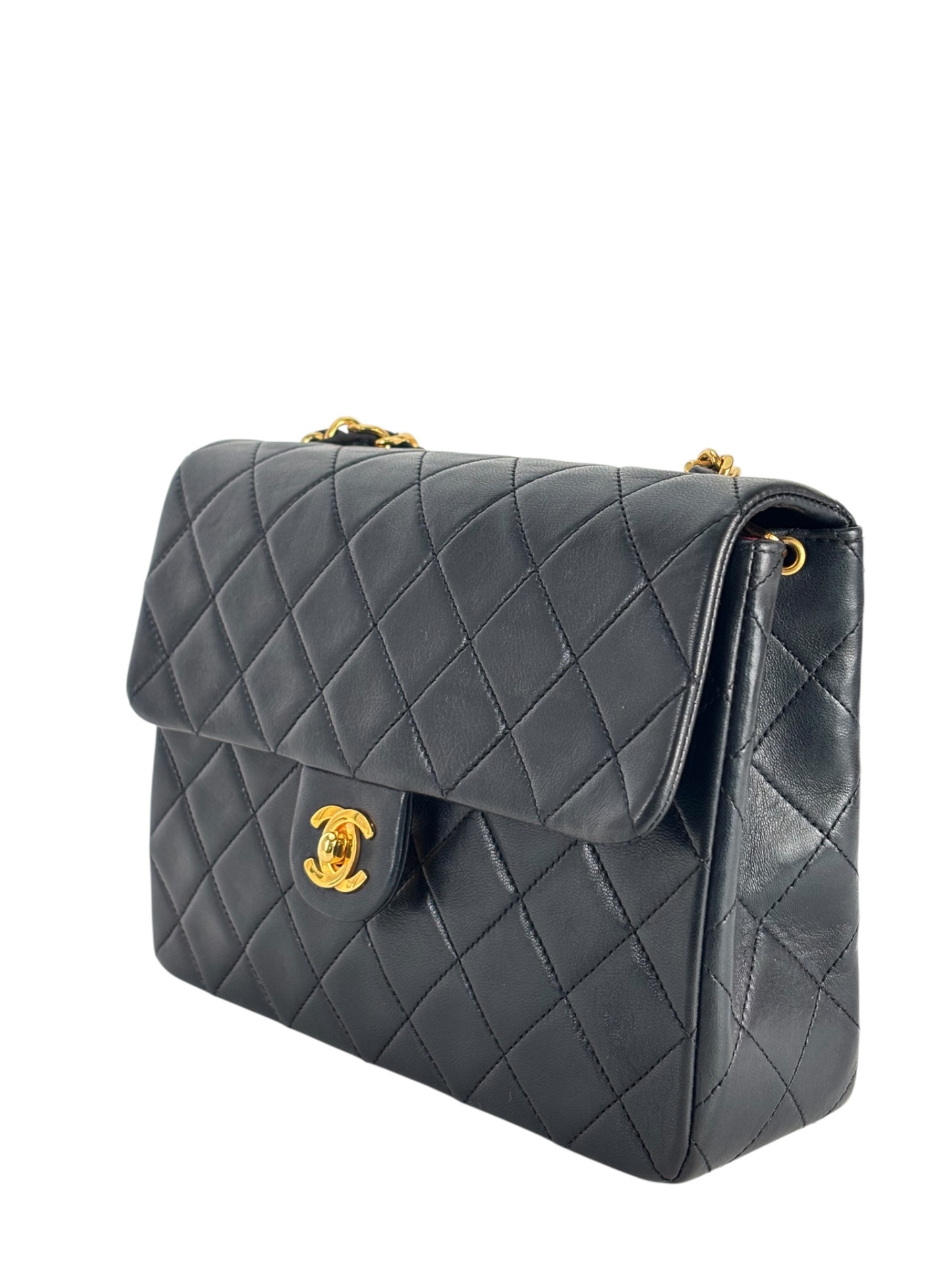 CHANEL - Black Lambskin Mini Classic Square Flap Shoulder Bag 17