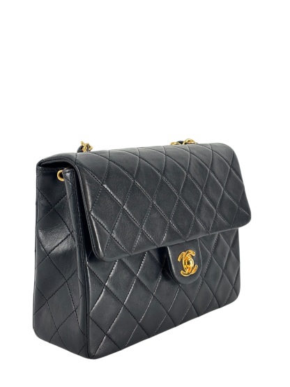 CHANEL - Black Lambskin Mini Classic Square Flap Shoulder Bag 17