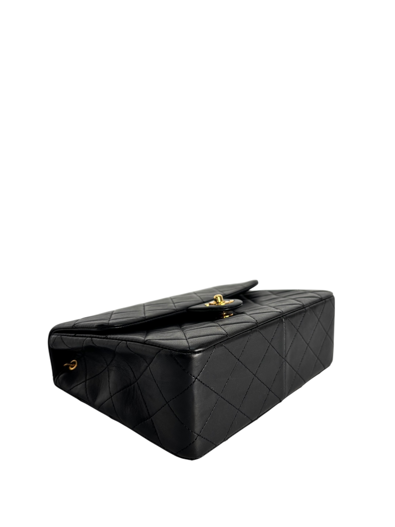 CHANEL - Black Lambskin Mini Classic Square Flap Shoulder Bag 17