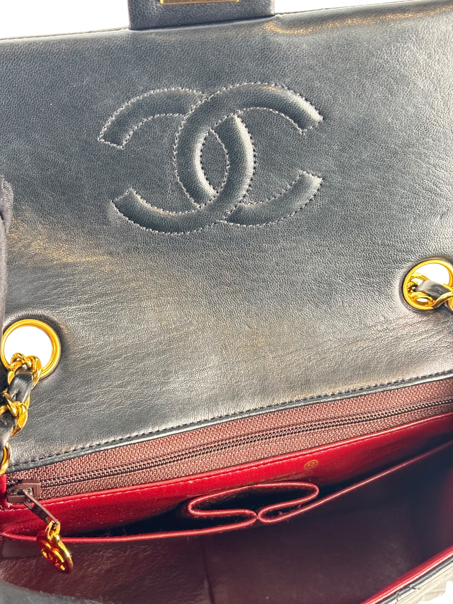 CHANEL - Black Lambskin Mini Classic Square Flap Shoulder Bag 17