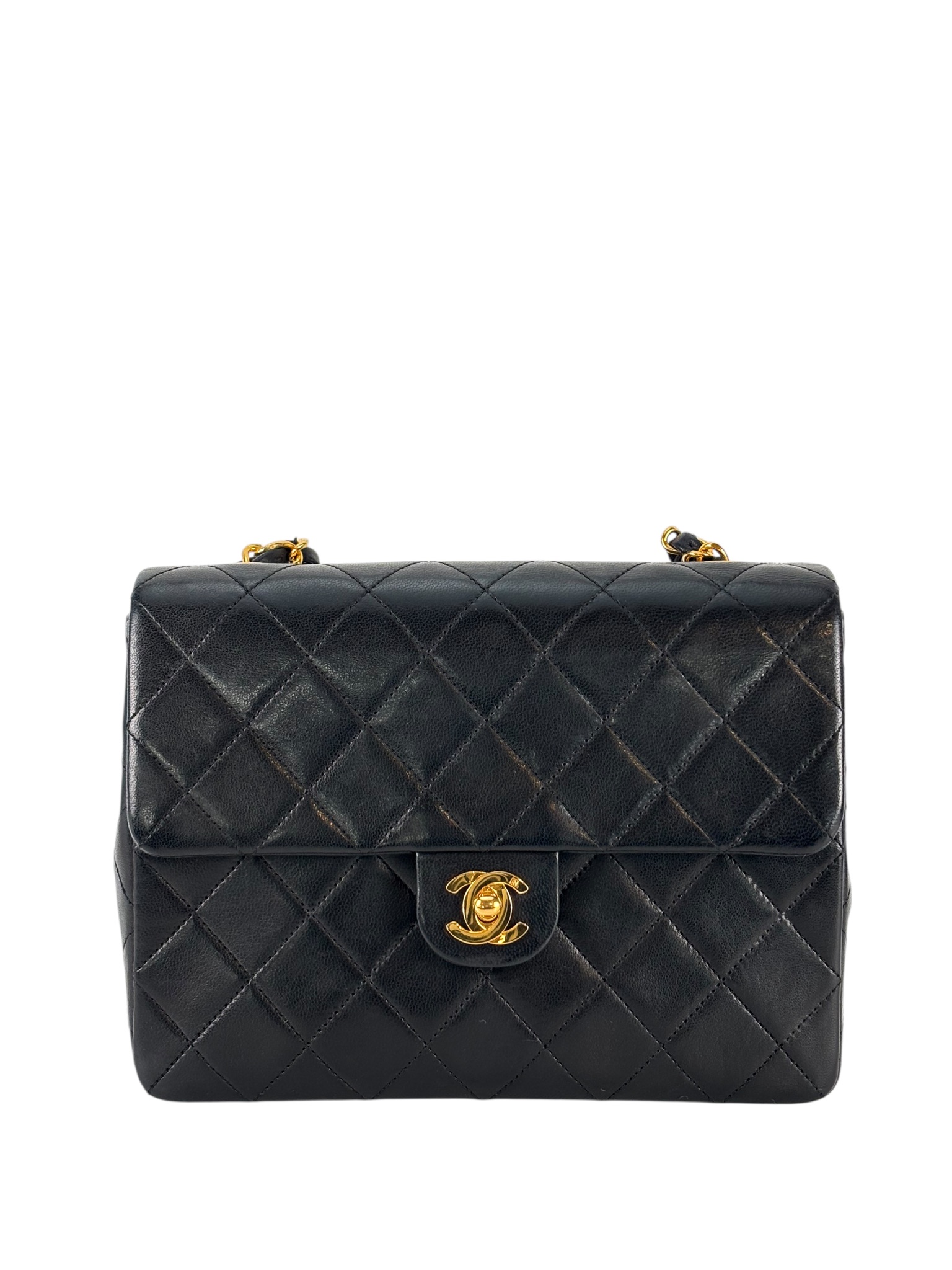 CHANEL - Black Lambskin Mini Classic Square Flap Shoulder Bag 17