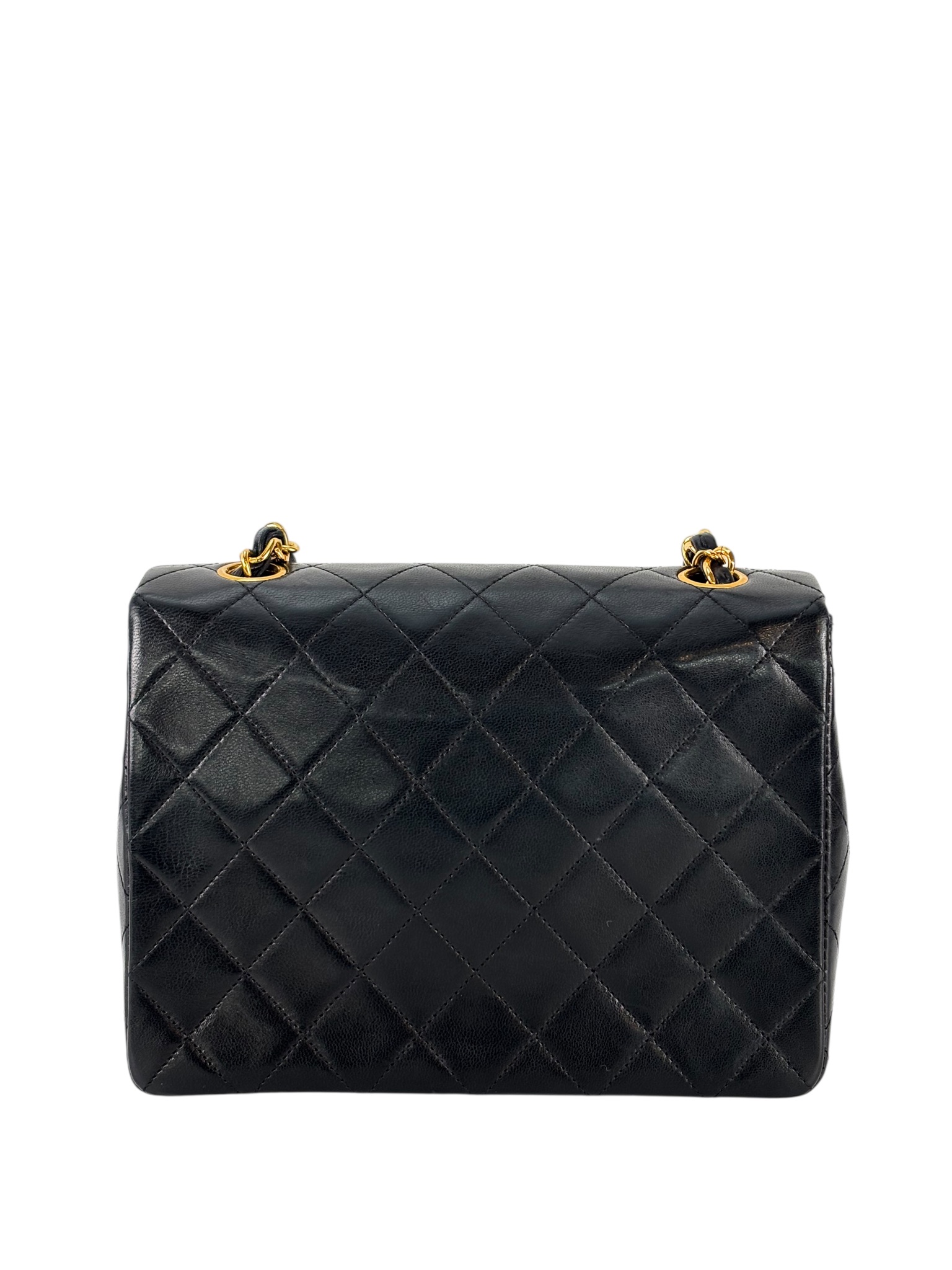 CHANEL - Black Lambskin Mini Classic Square Flap Shoulder Bag 17