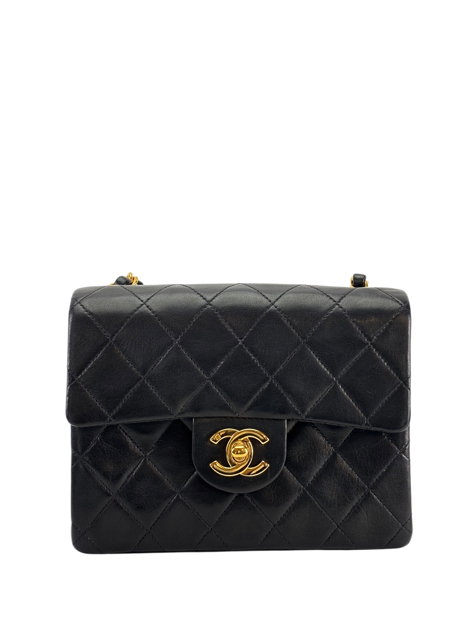 CHANEL - Black Lambskin Mini Classic Square Flap Shoulder Bag 17