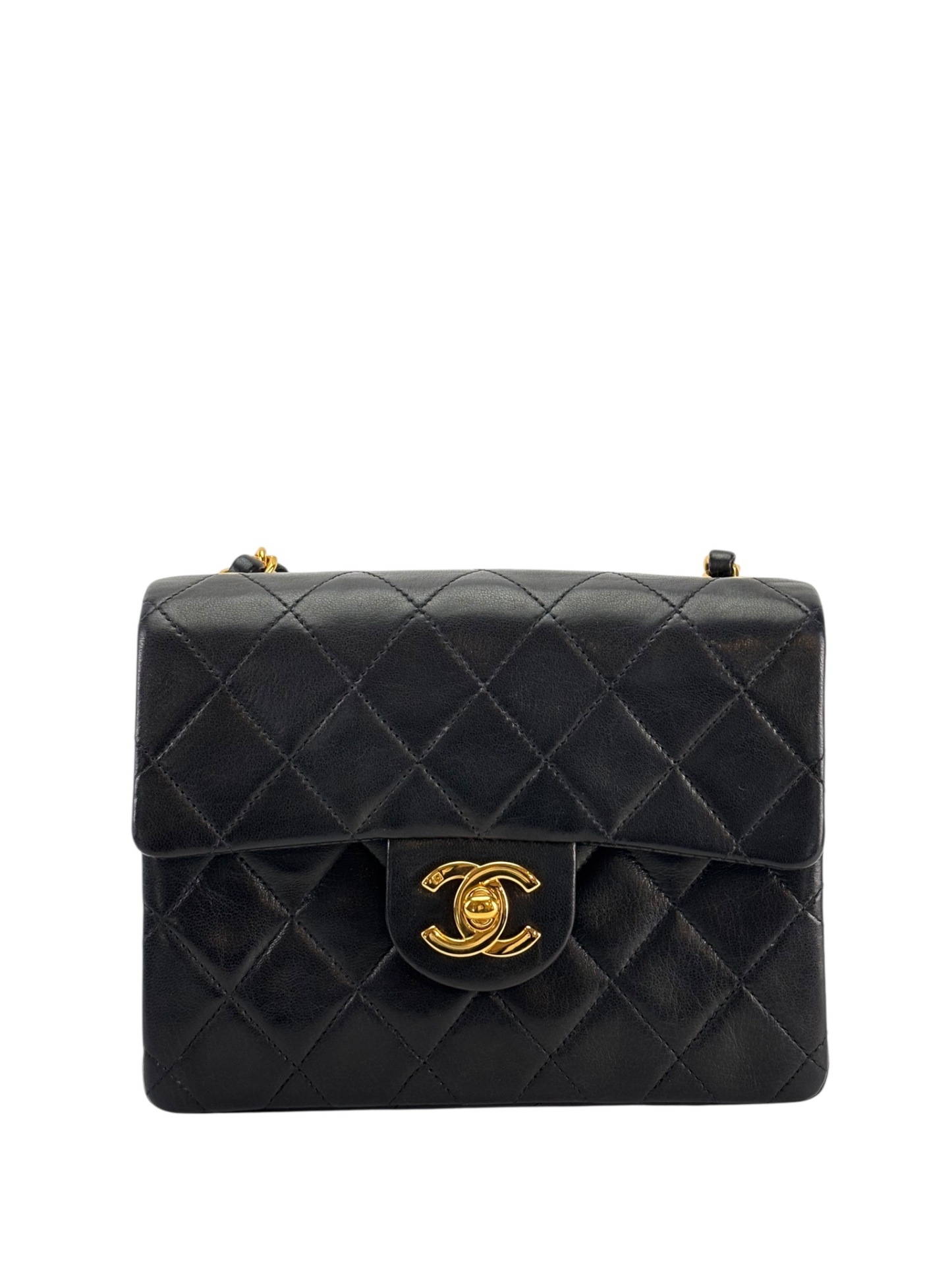 CHANEL - Black Lambskin Mini Classic Square Flap Shoulder Bag 17
