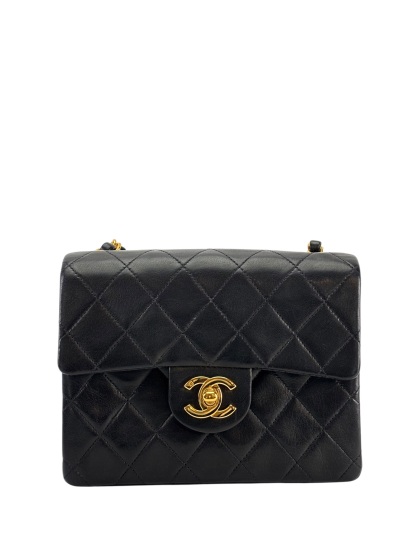 CHANEL - Black Lambskin Mini Classic Square Flap Shoulder Bag 17