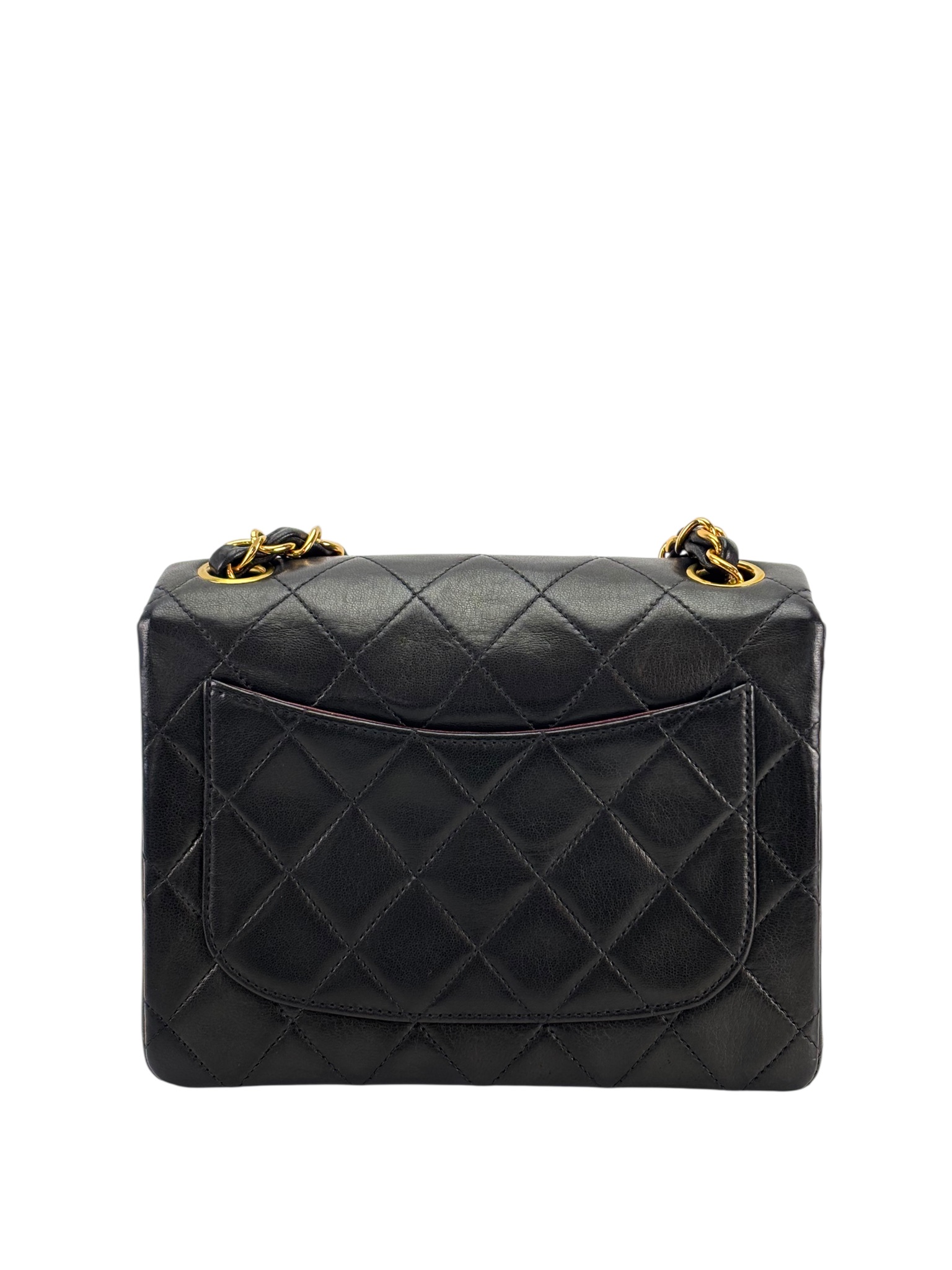 CHANEL - Black Lambskin Mini Classic Square Flap Shoulder Bag 17
