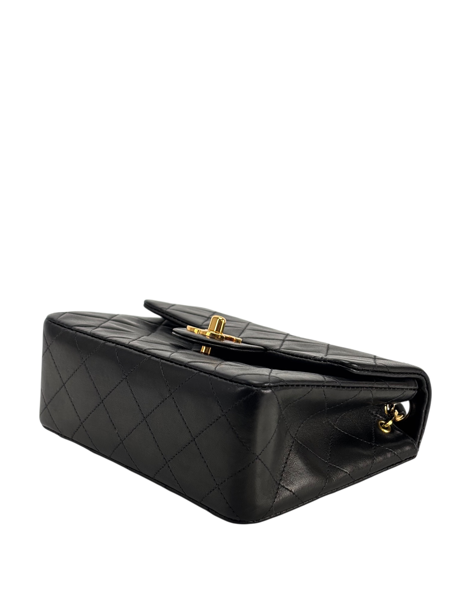 CHANEL - Black Lambskin Mini Classic Square Flap Shoulder Bag 17