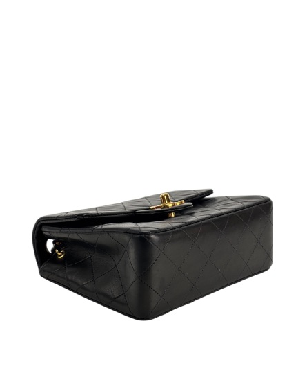 CHANEL - Black Lambskin Mini Classic Square Flap Shoulder Bag 17