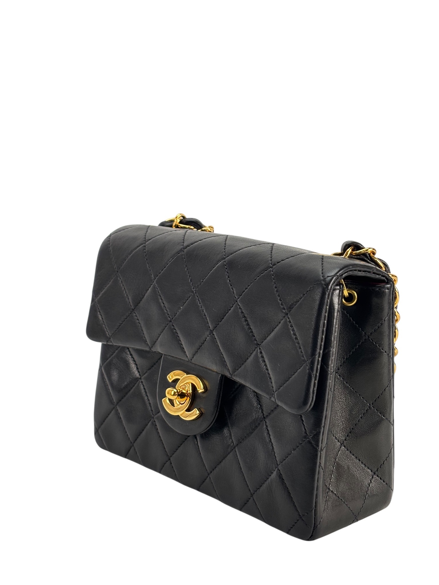 CHANEL - Black Lambskin Mini Classic Square Flap Shoulder Bag 17