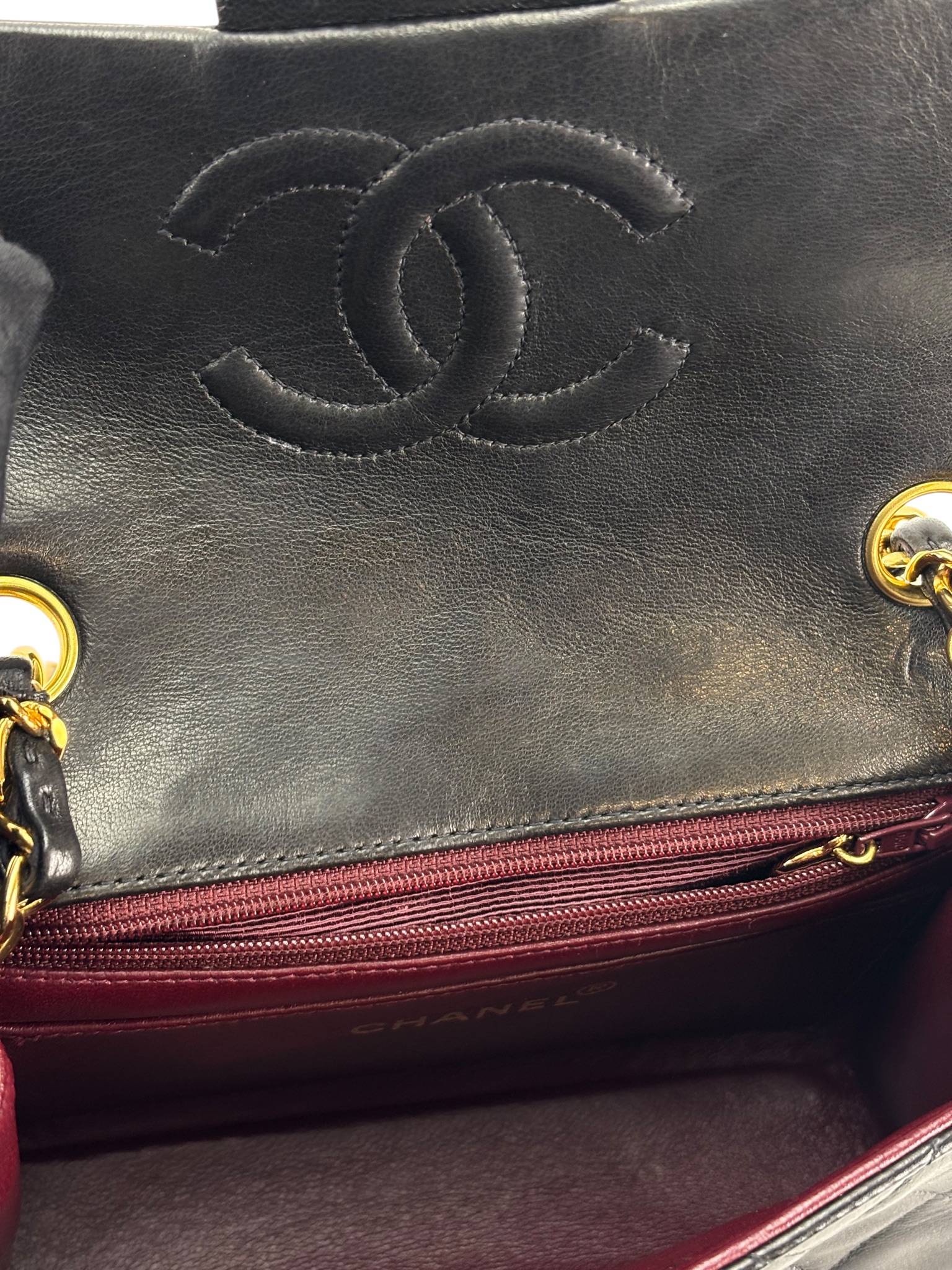 CHANEL - Black Lambskin Mini Classic Square Flap Shoulder Bag 17