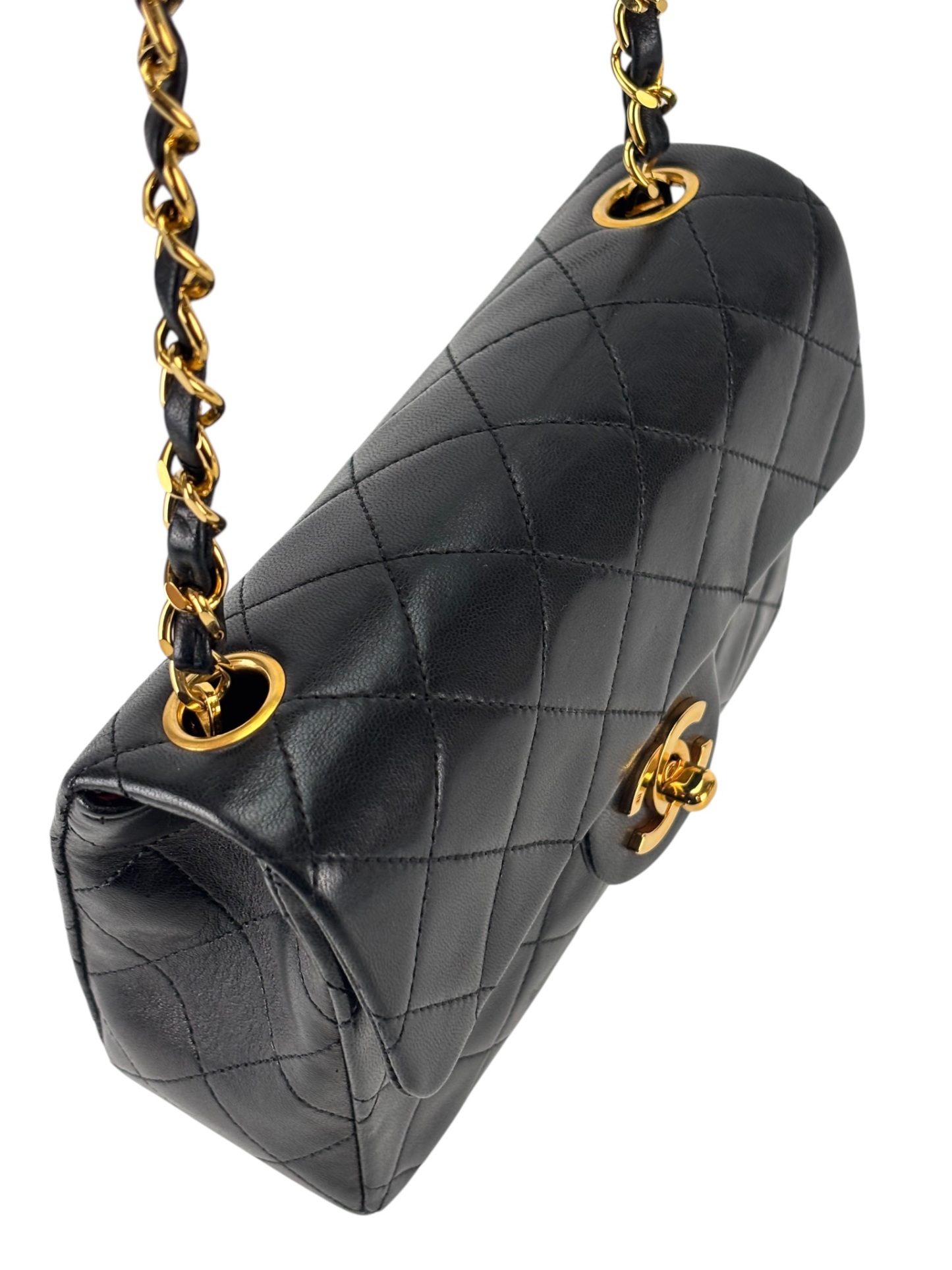 CHANEL - Black Lambskin Mini Classic Square Flap Shoulder Bag 17