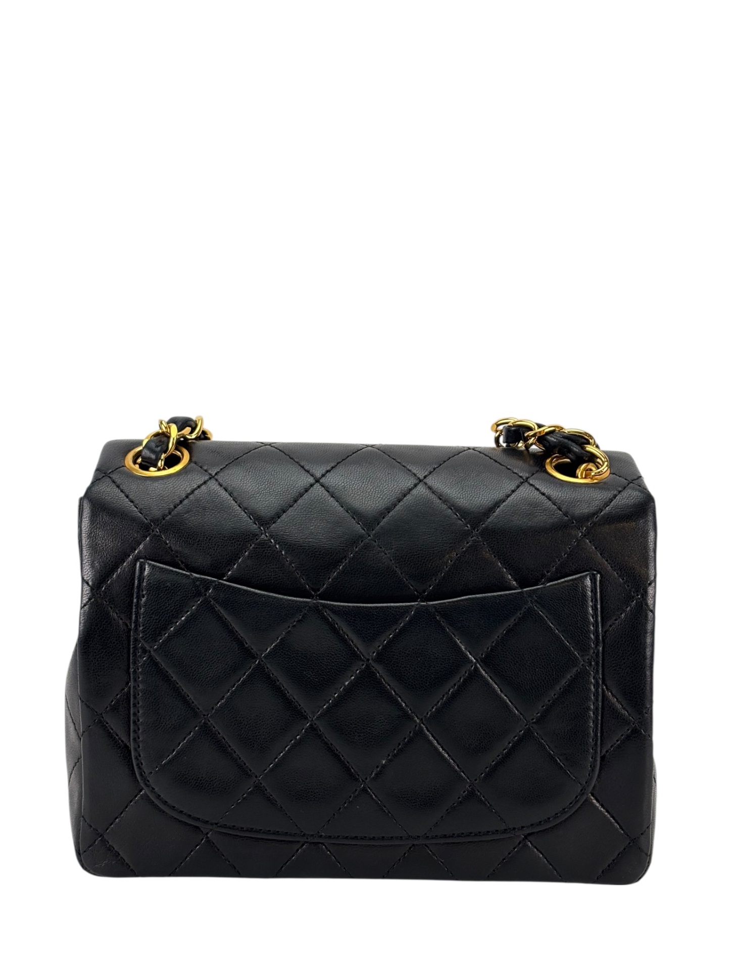 CHANEL - Black Lambskin Mini Classic Square Flap Shoulder Bag 17