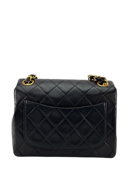 CHANEL - Black Lambskin Mini Classic Square Flap Shoulder Bag 17