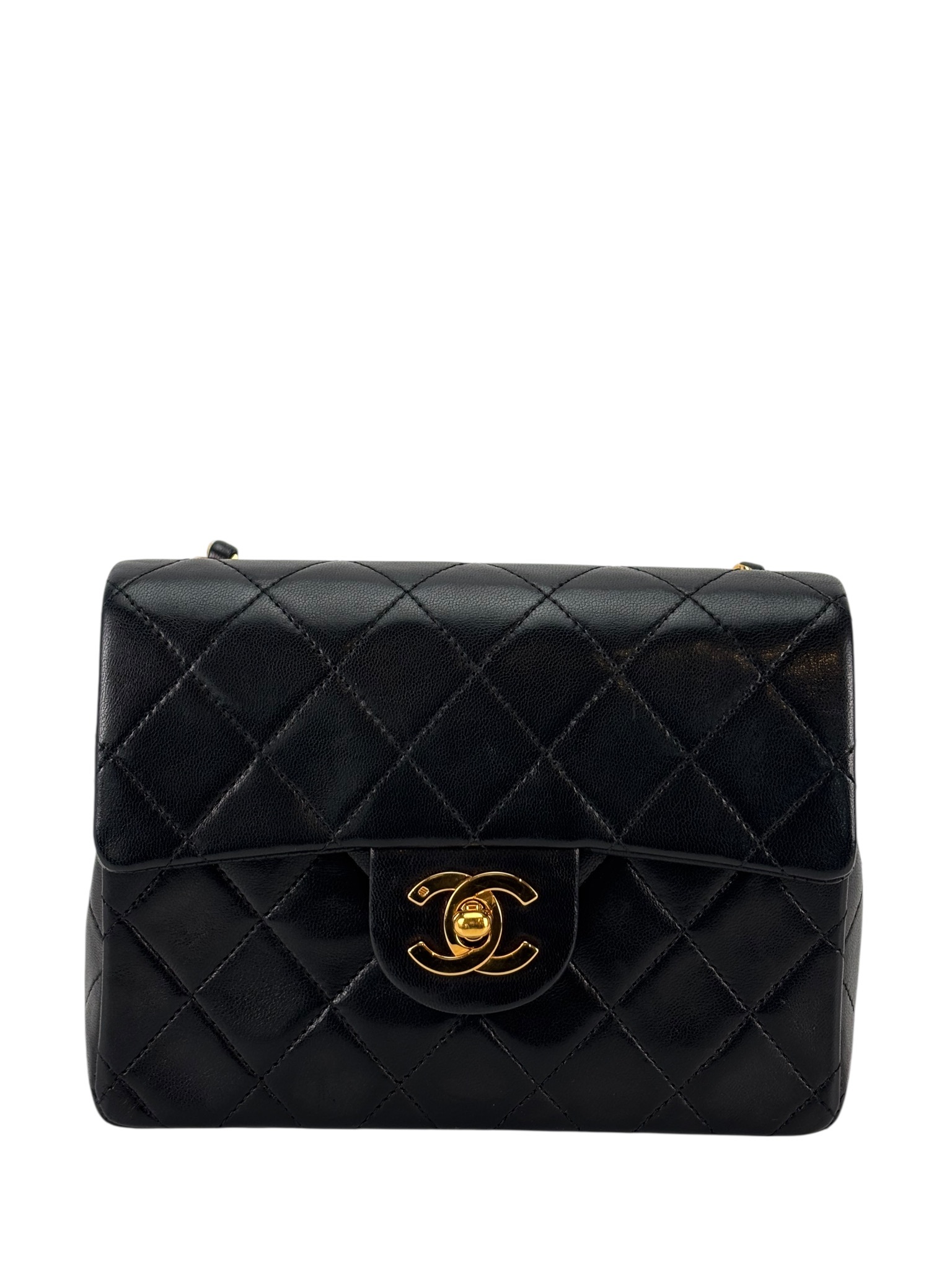 CHANEL - Black Lambskin Mini Classic Square Flap Shoulder Bag 17