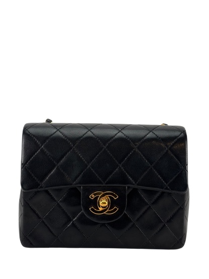 CHANEL - Black Lambskin Mini Classic Square Flap Shoulder Bag 17