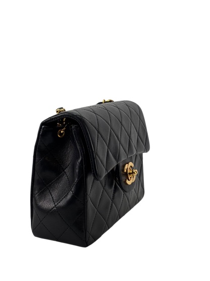 CHANEL - Black Lambskin Mini Classic Square Flap Shoulder Bag 17