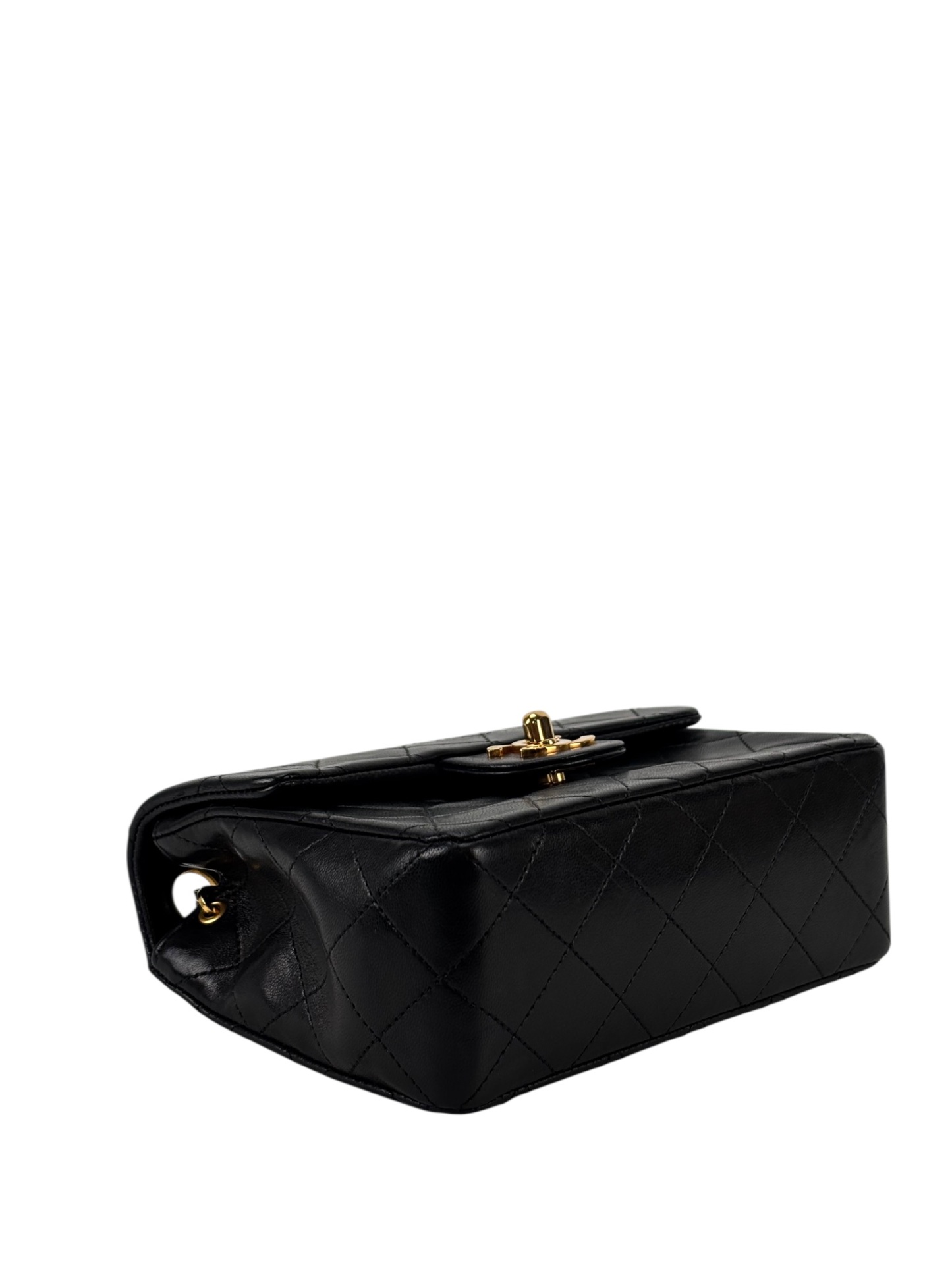 CHANEL - Black Lambskin Mini Classic Square Flap Shoulder Bag 17