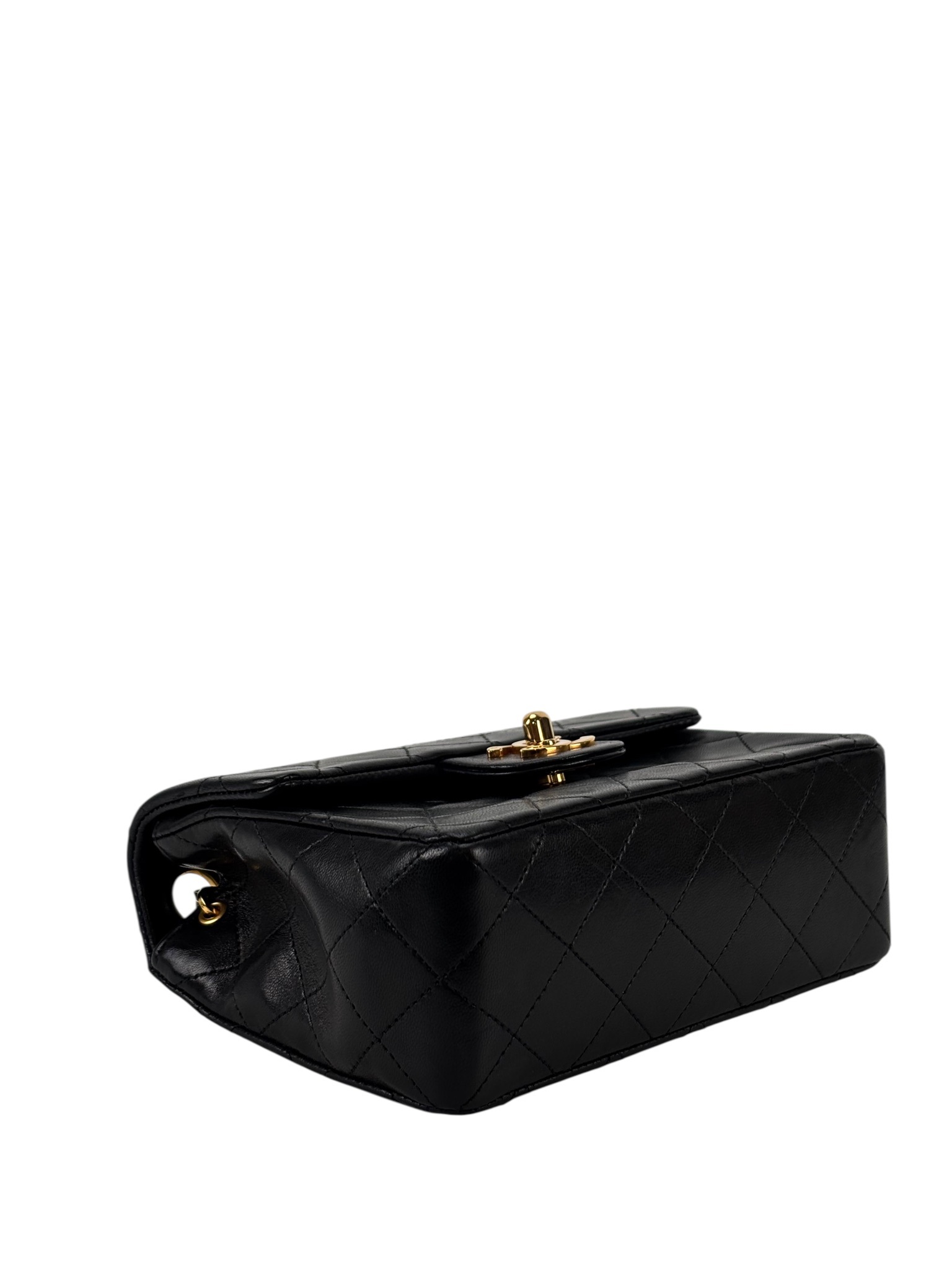 CHANEL - Black Lambskin Mini Classic Square Flap Shoulder Bag 17