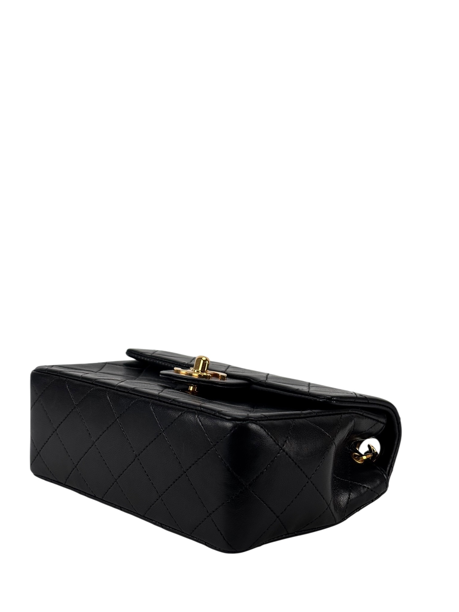 CHANEL - Black Lambskin Mini Classic Square Flap Shoulder Bag 17