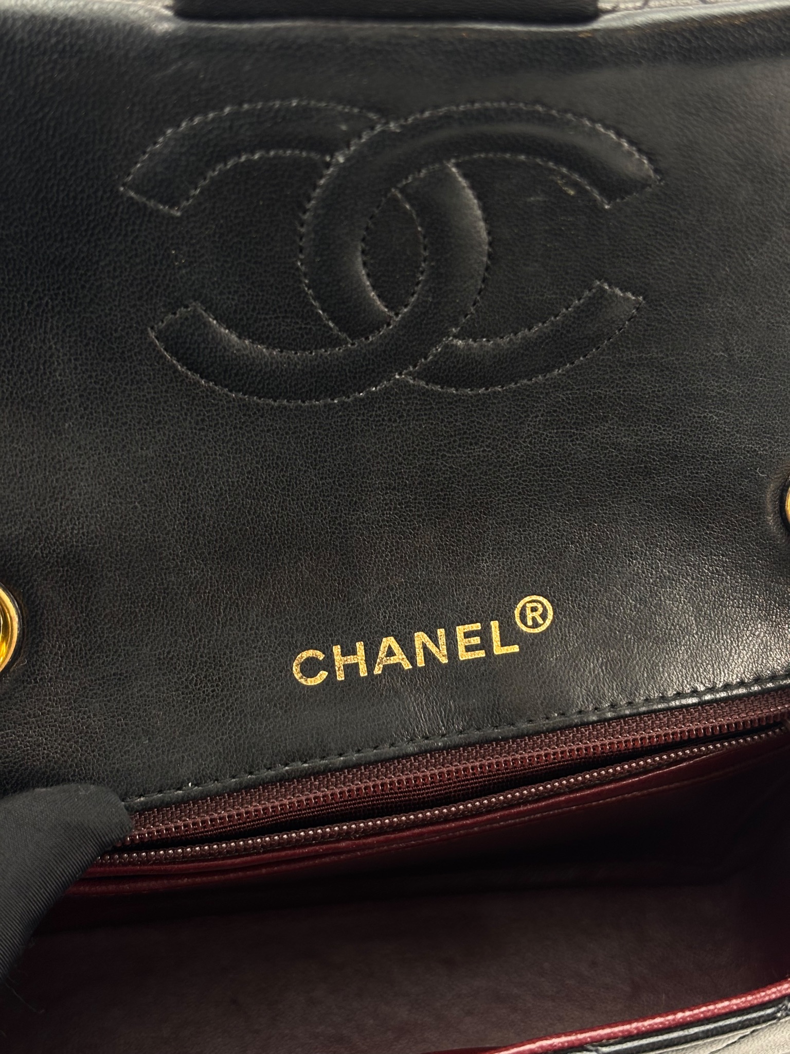 CHANEL - Black Lambskin Mini Classic Square Flap Shoulder Bag 17