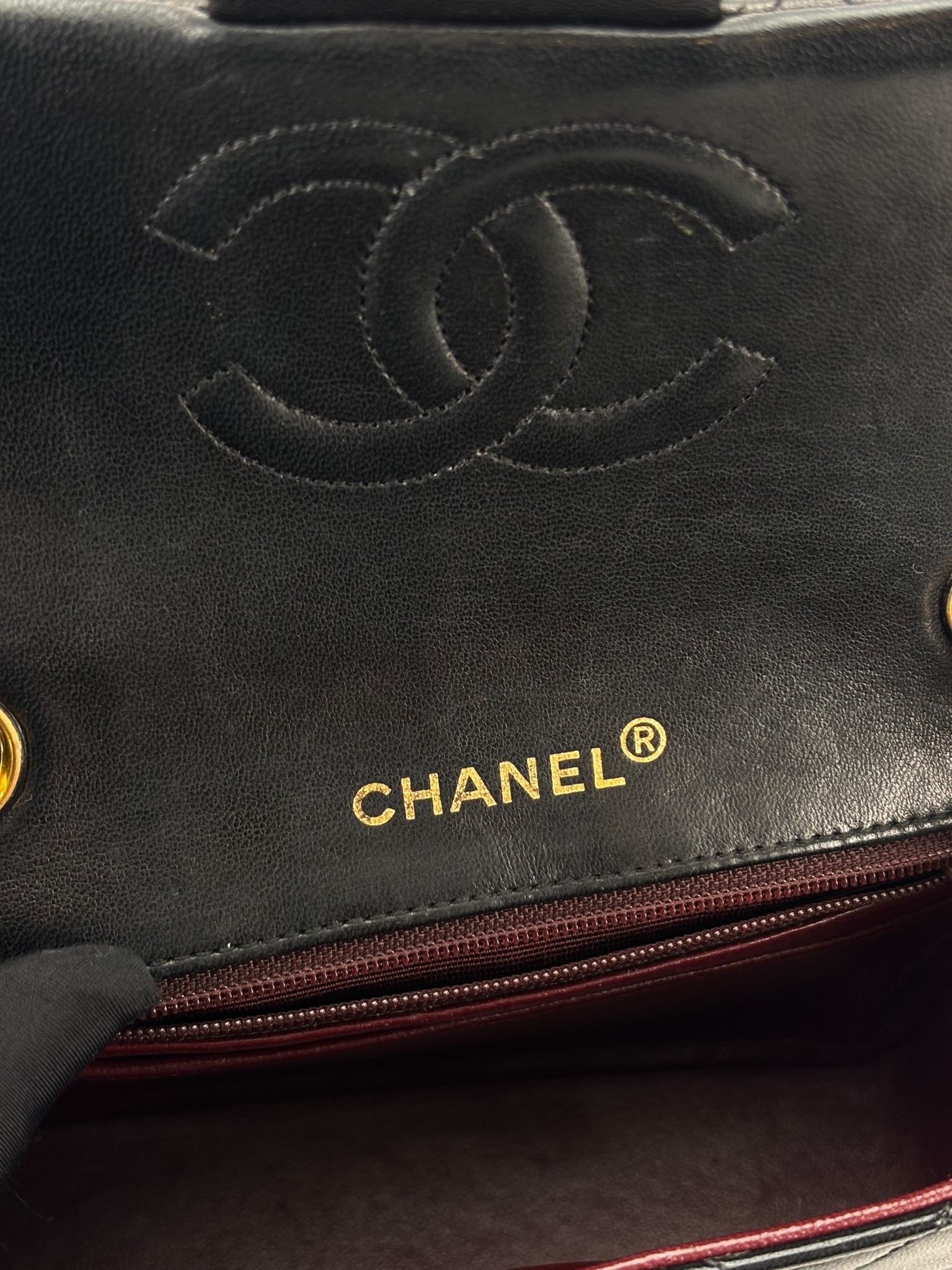 CHANEL - Black Lambskin Mini Classic Square Flap Shoulder Bag 17