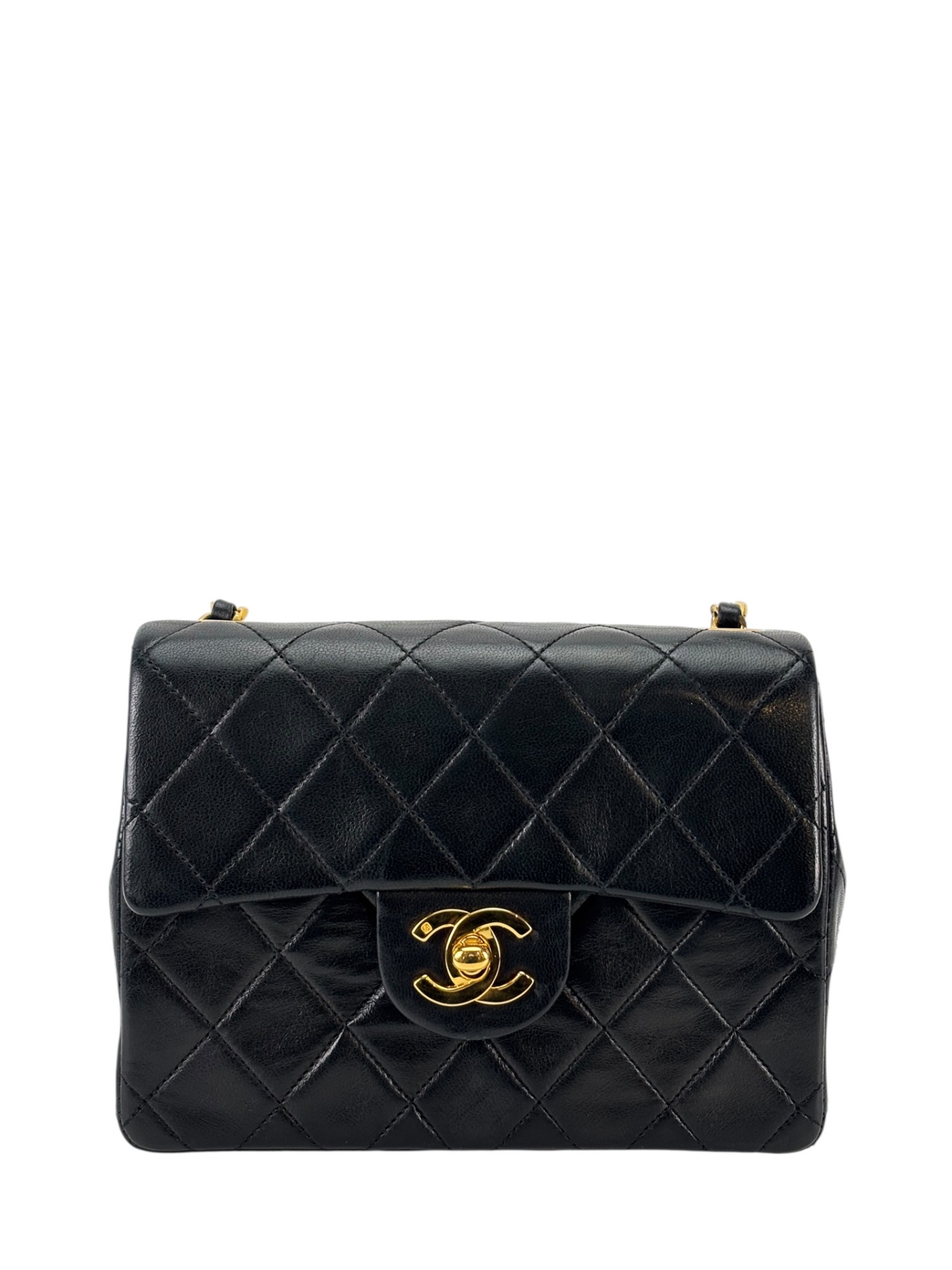 CHANEL - Black Lambskin Mini Classic Square Flap Shoulder Bag 17