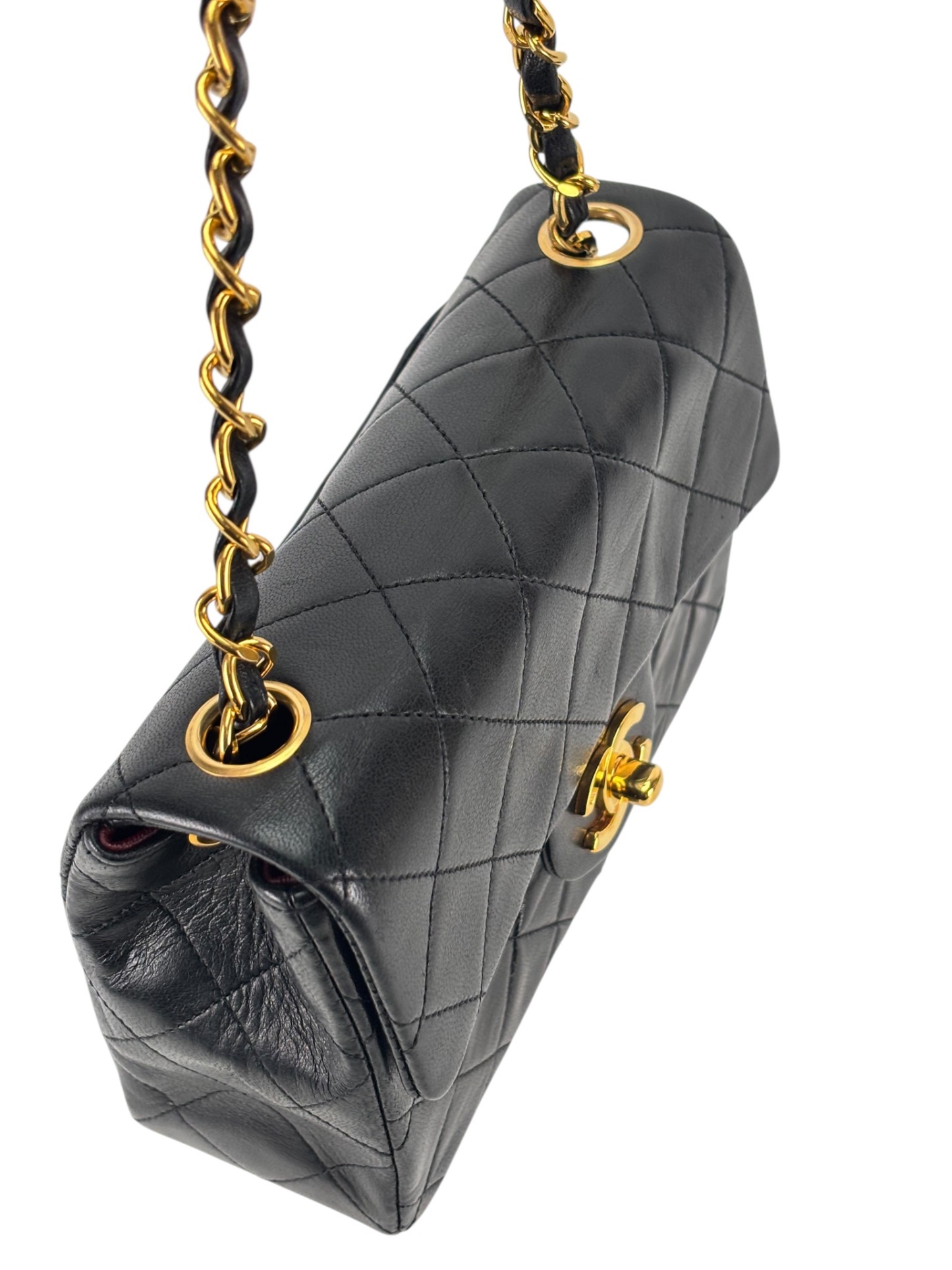 CHANEL - Black Lambskin Mini Classic Square Flap Shoulder Bag 17