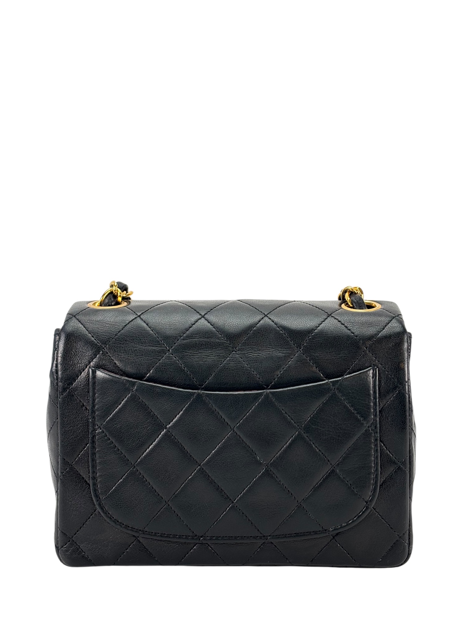 CHANEL - Black Lambskin Mini Classic Square Flap Shoulder Bag 17